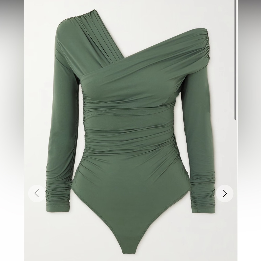 GOLDSIGN
The Fonteyn one-shoulder ruched stretch-jersey bodysuit xl army green
